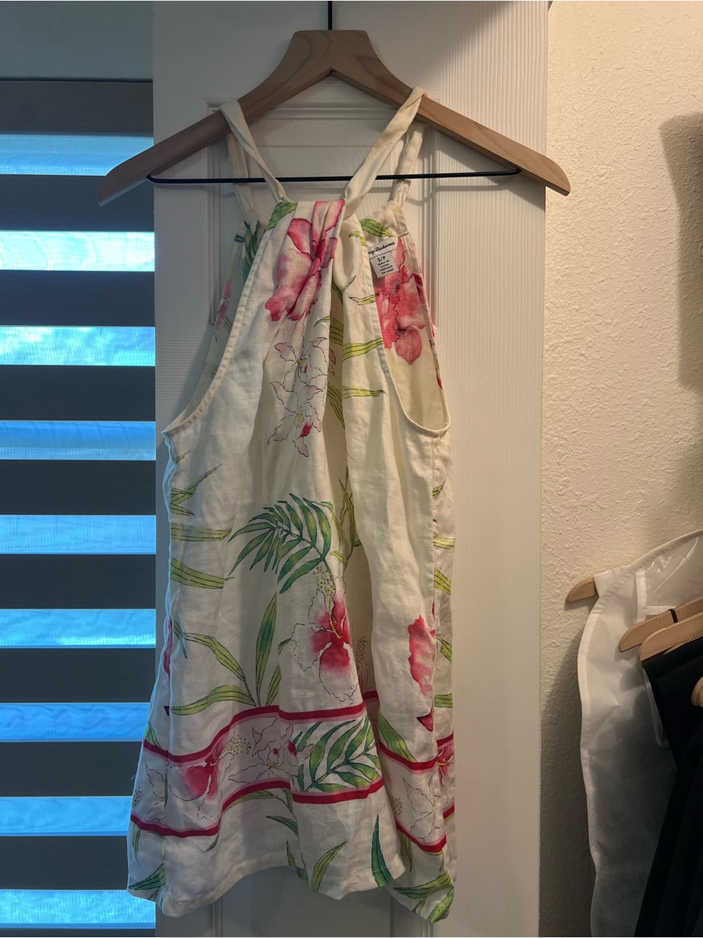 🏝️TOMMY BAHAMA Linen Halter white pink green tropical print Small